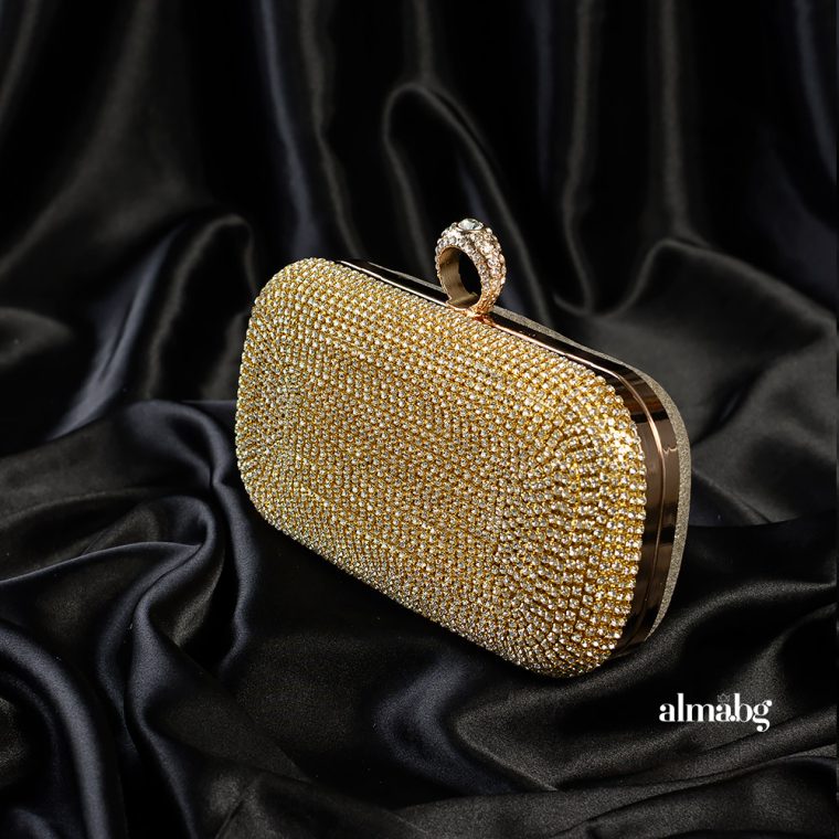 Официална чанта с кристали - злато