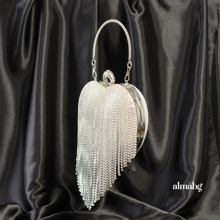 Alternative view of Дамска чанта сърце с кристали сребро